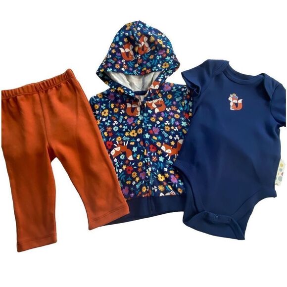 Little Me Girls 6 Months 3pc. Fox Print Hoodie Pants Set - Picture 1 of 9